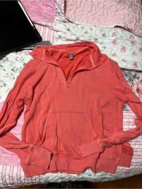 aerie Coral Half-Zip Pullover Hoodie